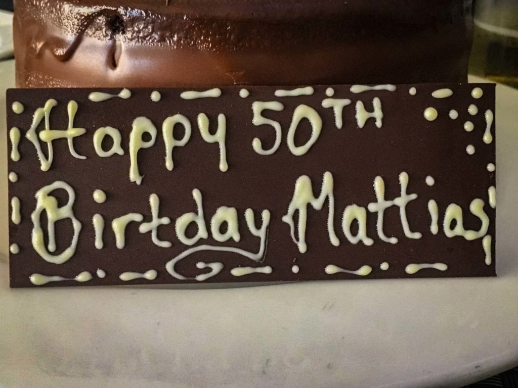 Mattias Brannholm in New York with birthday cake.